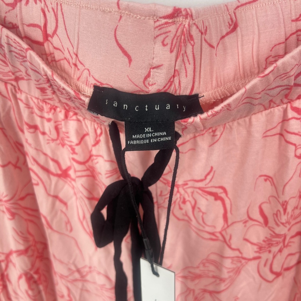 Sanctuary Womens Pink Floral Pajama Set Short Sleeve Top Long Pants NWT XL - Picture 11 of 15